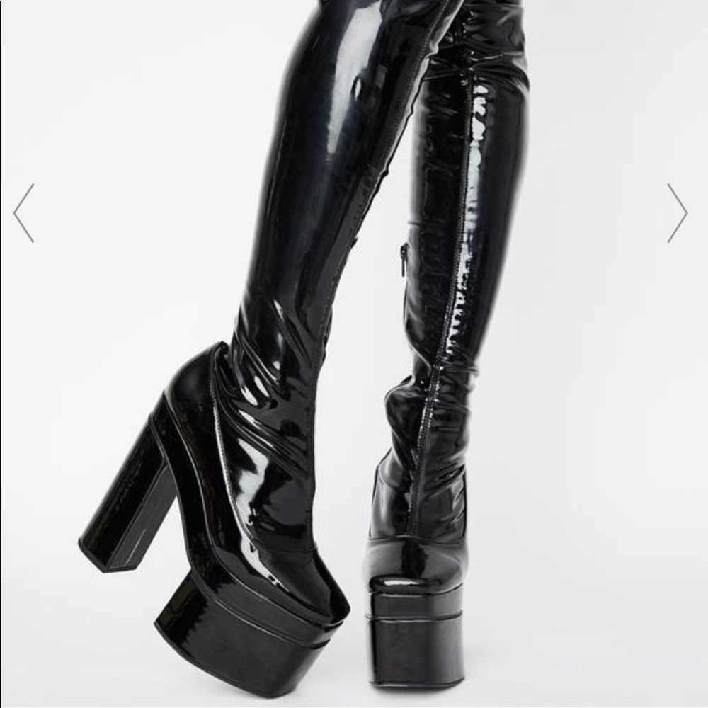SOLD Dollskill Current Mood Vampette patent thigh high boots